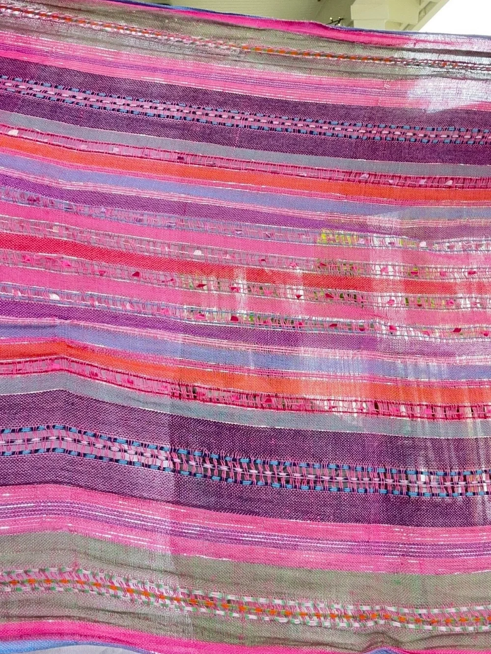 Boho Woven Fringe Scarf | Purple, Pink Artisan Wrap| Soft Lightweight